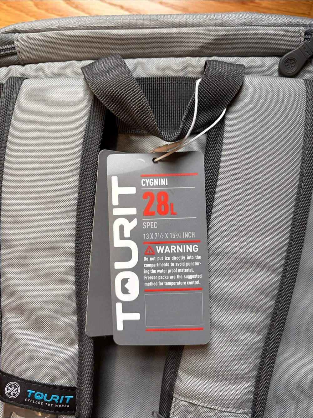 Tourit backpack cooler bag light grey 30 can capacity insulated soft sided NWT